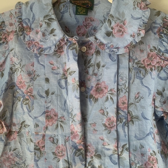 PETER Pan Collar Floral Short Sleeve Buttondown Blouse 100% Cotton Size 2 - Picture 7 of 14
